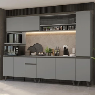 Armário de Cozinha Completa 280 cm Cinza Nice Madesa 03 em Oferta na Shopee