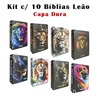Kit 10 Biblias Sagrada Letra Gigante Luxo Popular Capa Dura Leão - Com Harpa - RC