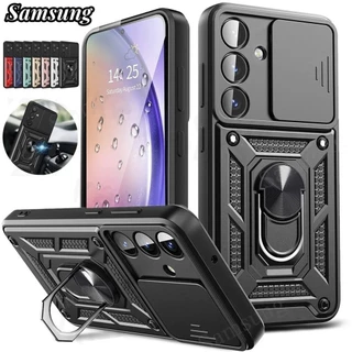 Capa Da Armadura À Prova De Choque Para Samsung Galaxy S24 S23 FE S24 Ultra Plus M15 M35 M55 A05S A05 A15 A25 A35 A55 A04 A14 A24 A34 A54 Suporte Lente Câmera Deslizante Tampa Traseira Do Telefone