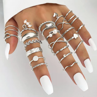 Orelha de Trigo 24pcs Pingente de Pérola Torcida Abertura do Anel Multi-Joint Fashion Couple Jewelry