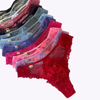 Kit 5 Calcinha Sex Renda Fio Dental Glamour Tule Transparente Feminino lingerie Tanga Qualidade