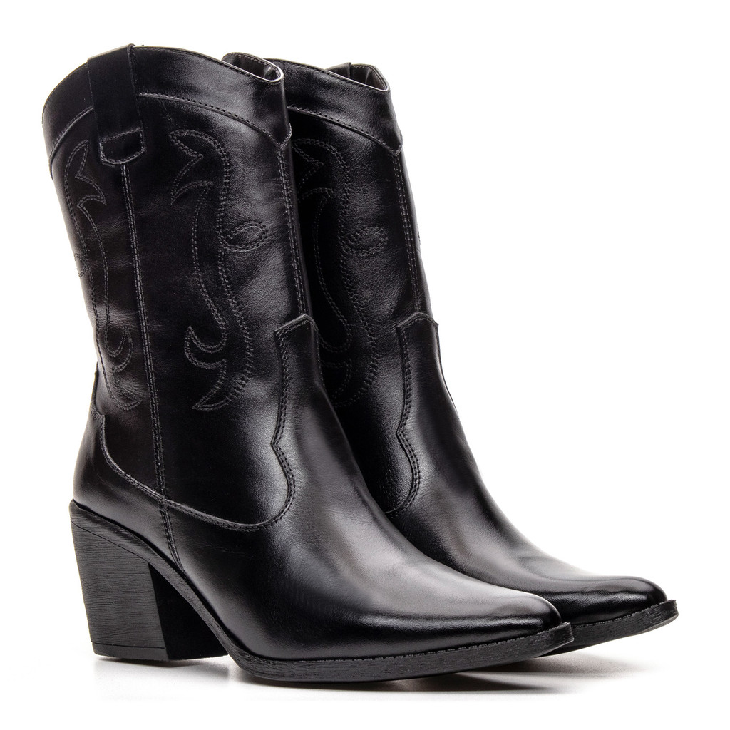 Bota Feminina Texana Western Cano Médio - Preta | Shopee Brasil