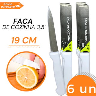 Kit 6 Faca De Cozinha 3,5 POLEGADAS Legumes Verduras Mesa Inox Cabo Plastico