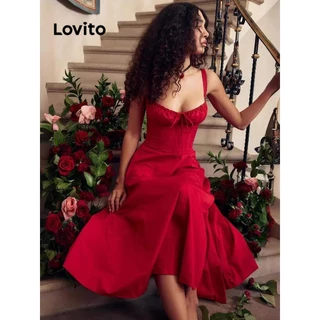 Lovito Vestido casual de linha de estrutura lisa para mulheres LNE72342