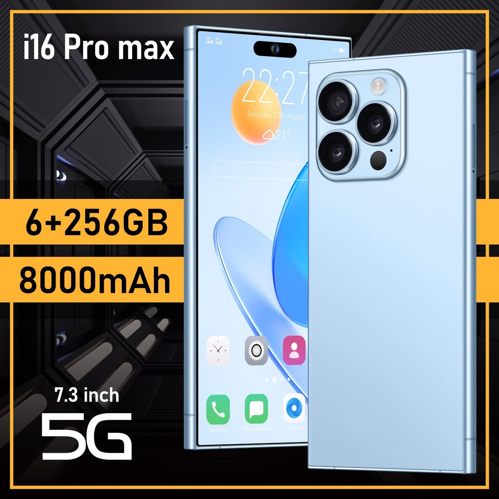 2024 Novo I16 Pro Max 8GB + 256GB 5G Smartphone 7.3 Polegadas 72MP