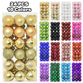 24 Pçs/Set Bola De Natal Pintada Plástico Árvore Pingente Decoração Enfeites Acessórios