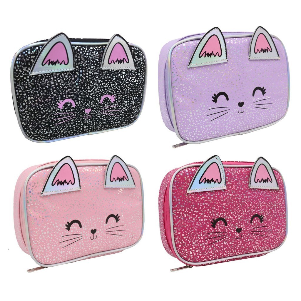 Estojo Box Gatinho Porta Lápis 100 Pens Escolar Gatinha