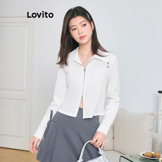 Lovito Blusa casual lisa com zíper de metal para mulheres L102AD086