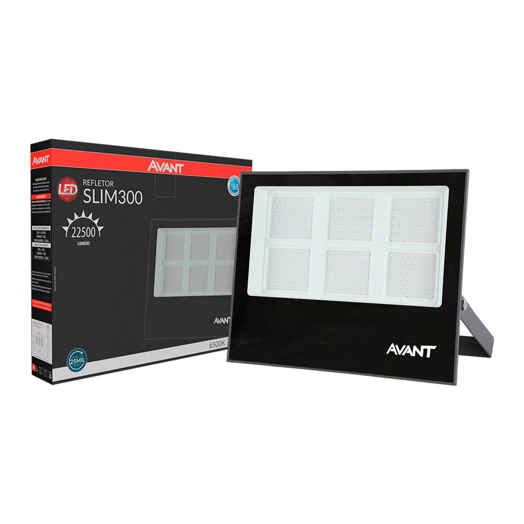 Refletor Led Slim 300w 6500k Branco Frio 110v/220v Ip65 a prova dágua Preto Cod: 259801377 Avant