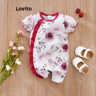 Lovito Macacão elegante com estampa floral de alface para bebê LNA82024