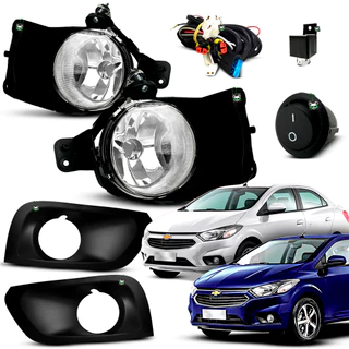 Kit Farol Auxiliar Milha Onix Lt/Ltz e Prisma 2017 2018 2019 Moldura Preta Botao Tic Tac