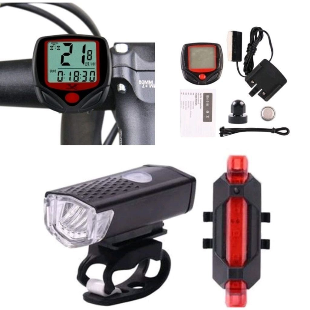 Kit Lanterna E Farol Bicicleta Bike Luz Ultra Led A Prova D'agua E Velocímetro ]Digital à Prova D'água mt2255 mt039