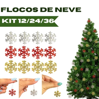 Enfeites Natalinos Flocos de Neve para Árvore de Natal 12/24/36 Unidades