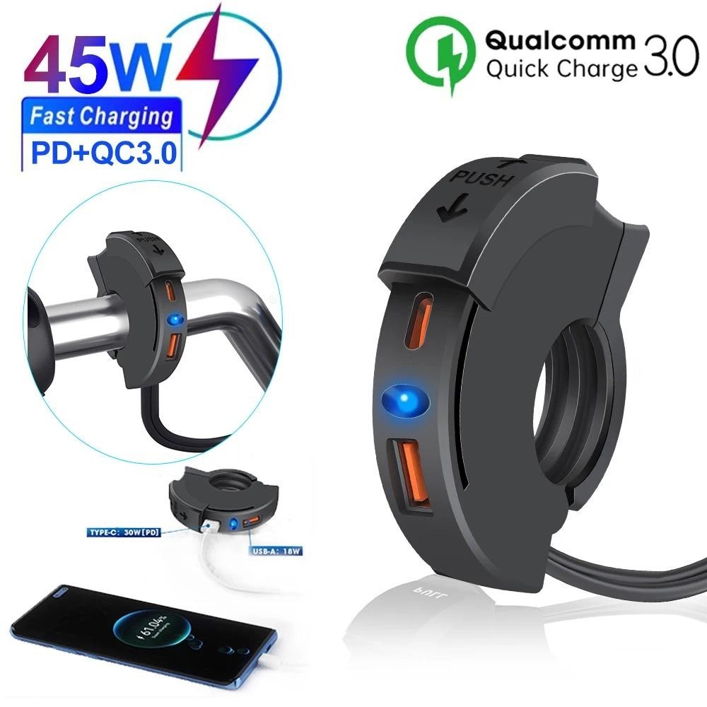 Motocicleta Carregador Rápido USB QC 3.0 À Prova D'água Com Porta Tipo C Nova Saída PD Móvel 12v Plug Para Moto Bike
