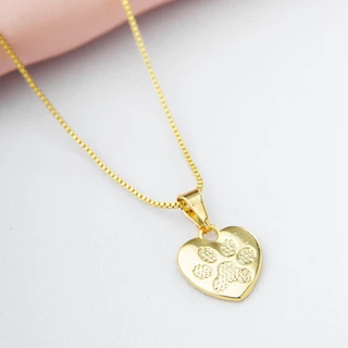 Colar Feminino com Pingente Coração Patinha Pet Banhado a Ouro 18K