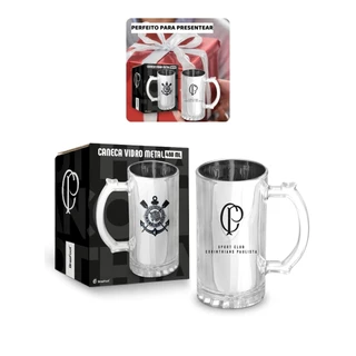 Caneca Vidro Reforçado Metalic 480m Time Corinthians Oficial
