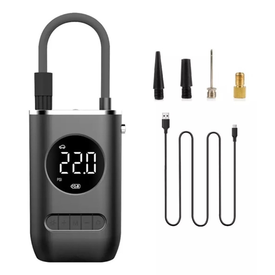 Bomba De Encher Pneu Carro Bike Moto Portátil Digital Preto