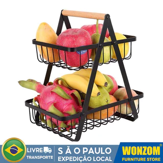 Fruteira de Mesa Média Cesta Frutas Madeira Ferro Cozinha