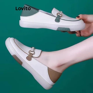 Lovito Luz frontal casual com botão liso e mocassins macios para mulheres LFA40369