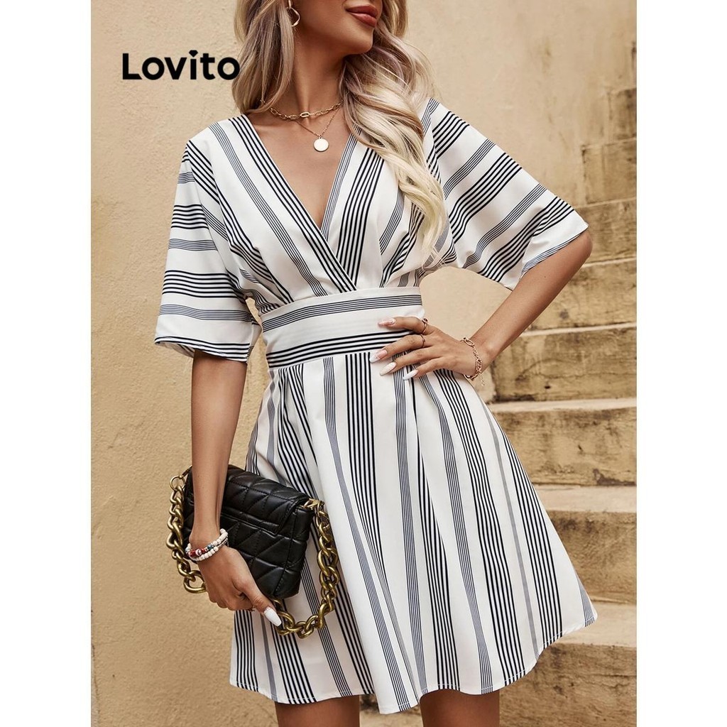 Lovito Vestido listrado casual para mulheres LNL70166