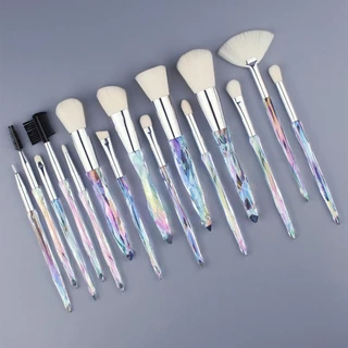 Conjunto de Escova de Maquiagem Profissional Conjunto de Escova de Alta Qualidade 15pcs Cabo de Cristal Inclui Escova em Pó Solto Escova em Pó Escova de Contorno Escova para Sombra Escova em Destaque Ferramenta de Maquiagem Criar Maquiagem de Base Impecáv