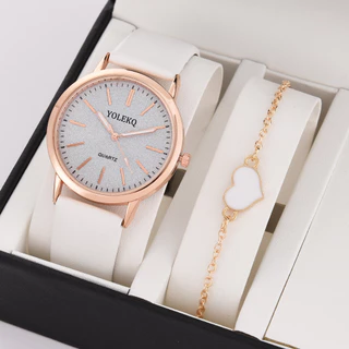 2PCs Relógio Mulher Nova Moda Quartzo Pulseira PU Casual Personalizada
