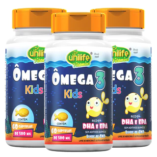 Kit 3 - Ômega 3 Kids 180 Cápsulas DHA 65mg EPA 96mg Rendi 6 Meses de Uso Memoria Concentração