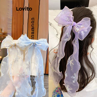 Lovito Grampos de cabelo fofos com fita de laço simples e floco de neve para mulheres LFA41314