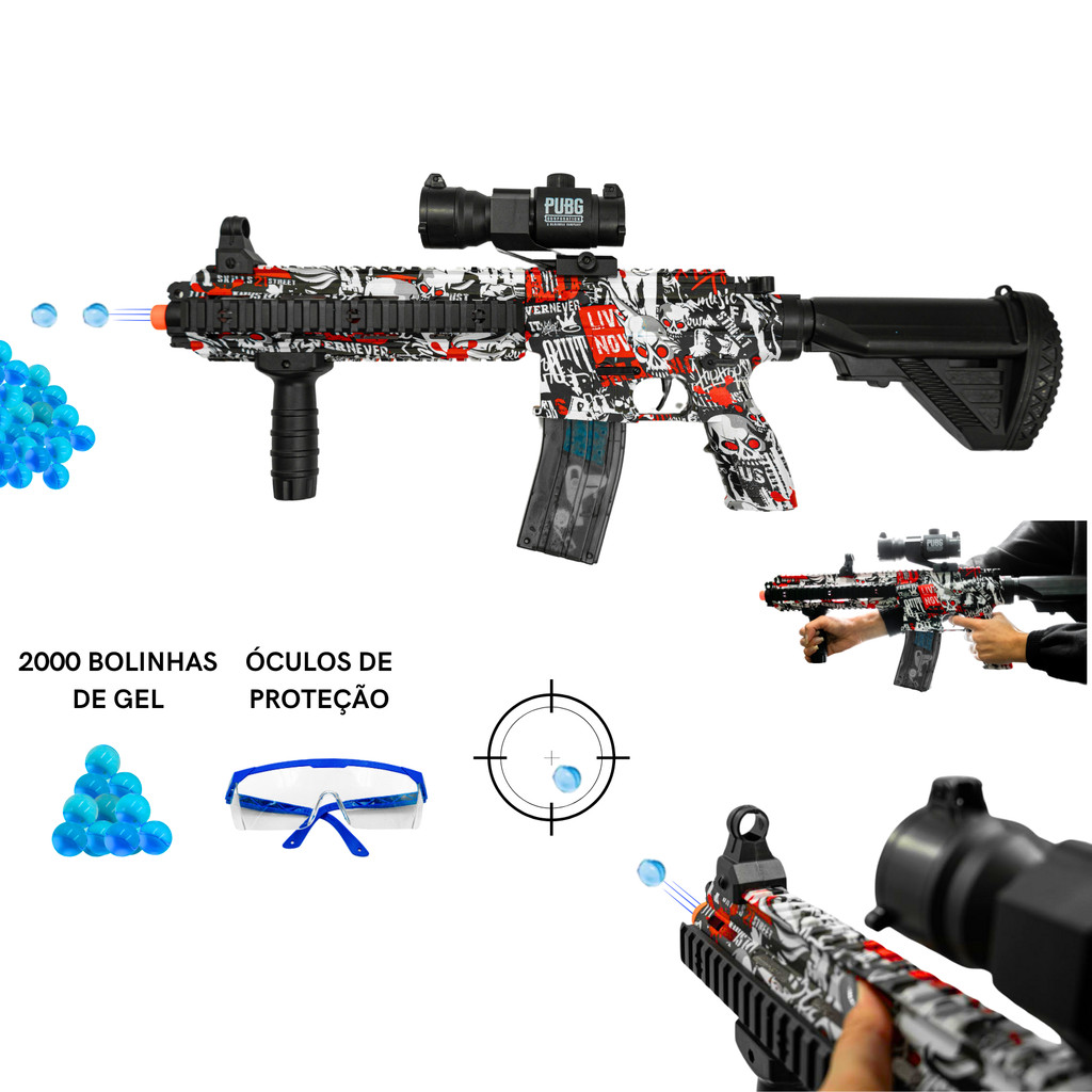 Arminha elétrica automática com mira lança gel pubg 2000 Orbeez