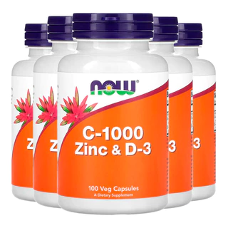 Kit 5x Vitamina C-1000 Zinco e D3 Now Foods 100 Cáps Importado /Made in Usa