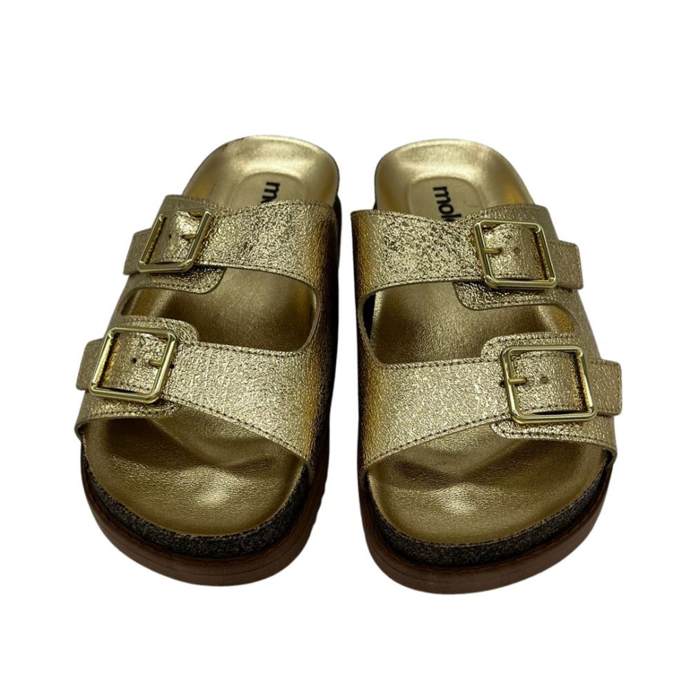 SAPATO FEMININO SANDÁLIA MOLECA PAPETE METALIZADA DETALHE DE