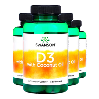 Kit 4x Vitamina D3 com Óleo Coco Swanson 60 Softgels Importado /Made in Usa