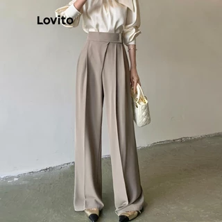 Lovito Calça casual lisa assimétrica para mulheres LNL75225