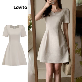 Lovito Vestido básico casual liso plissado para mulheres L100MD248