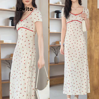 Lovito Vestido boho Ditsy floral contrastante para mulheres L100MD383