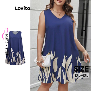 Lovito Vestido floral casual plus size com flores para mulheres LBL16675