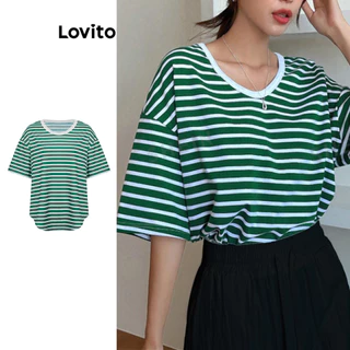 Lovito Camiseta listrada casual para mulheres L100MD029