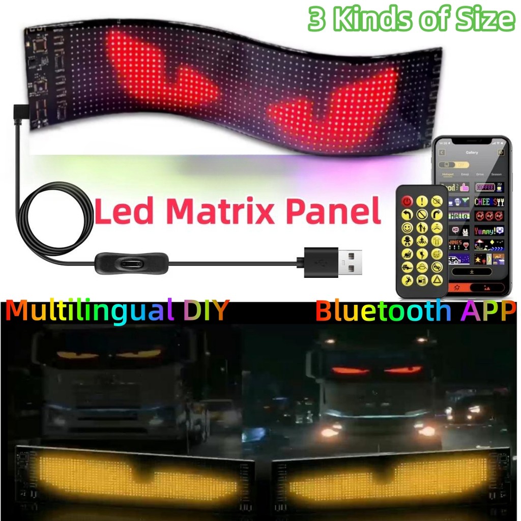 Carro Caminhão Diabo's Eye Animação Luzes De Exibição 5V USB LED Matriz Pixel Painel Com App Controle Remoto Multilíngue Flexível Rolagem Brilhante Publicidade Sinais Padrão RGB