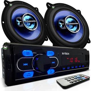 Kit Som Automotivo Rádio Mp3 + Par Alto Falante Triaxial 5 Pol 100w