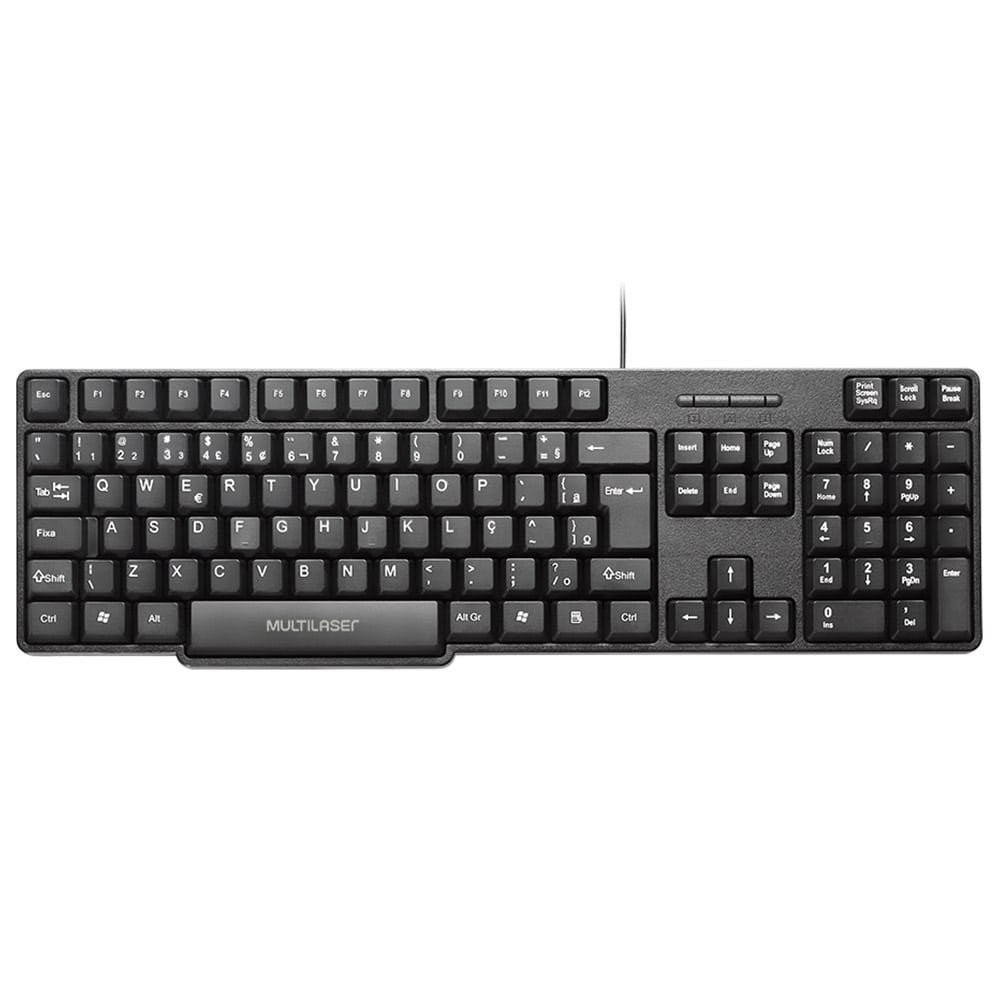 Teclado Slim Multilaser TC213 com fio, USB e Preto