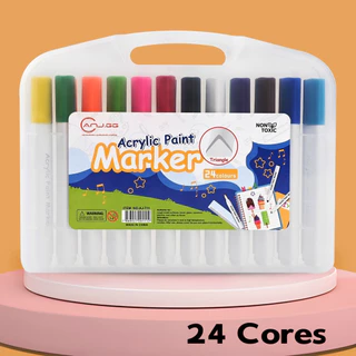Caneta marcadora acrílica 24 cores à prova d'água pincel especial cor opaca caneta de cartão antiga caneta colo em Oferta na Shopee