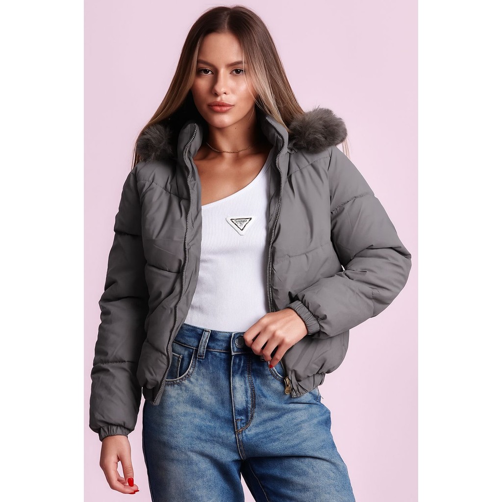 Jaqueta Feminina Puffer Pu Planet Girls Cinza Shopee Brasil