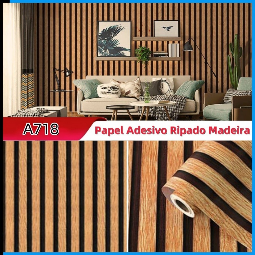 Papel Adesivo de Parede Madeira Ripado 3D Varias Cores 5 METROS X 45CM ...