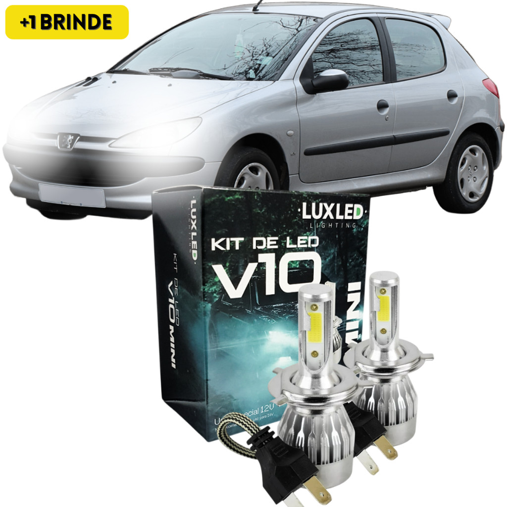 Kit Ultra Led Peugeot 206 1999 à 2010 Farol Baixo Alto 6500k 20000 ...