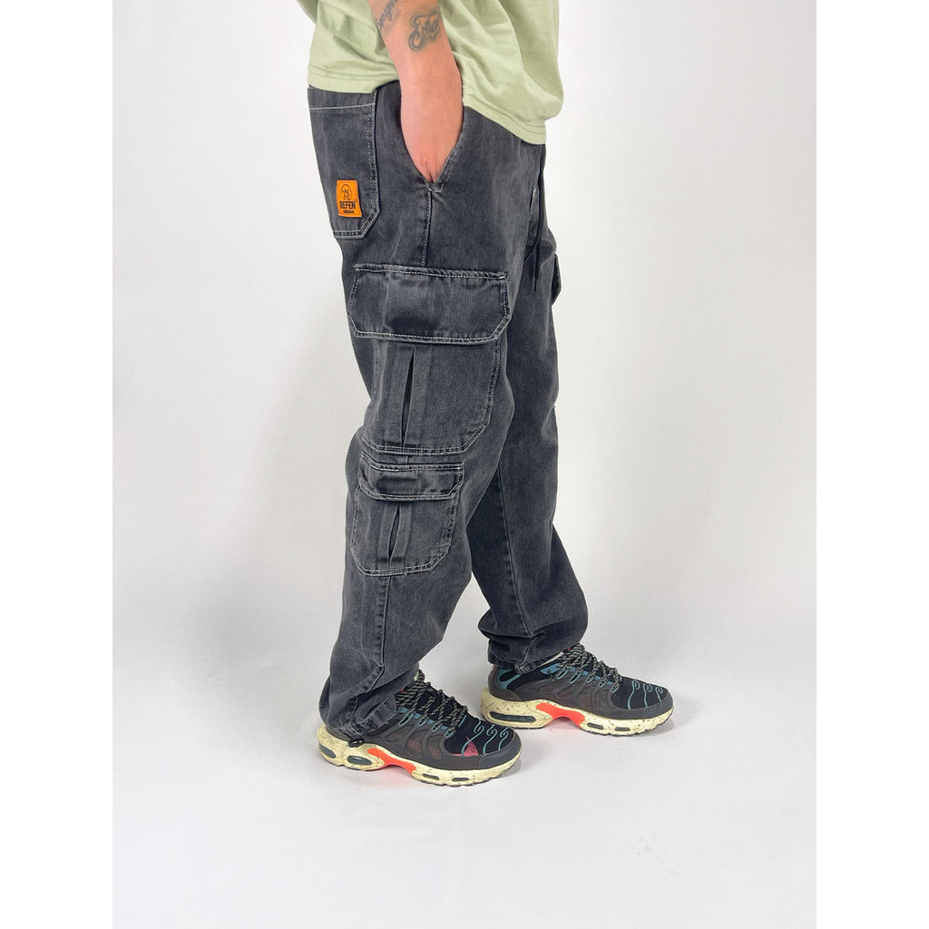 Calça Jeans Cargo Refen Same Side - Preta | Shopee Brasil