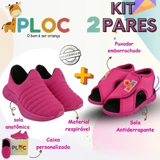 Kit 2 Pares: Calce Fácil Colors Preto sola Pink  + Papete Menina Ploc Pap03 em Oferta na Shopee