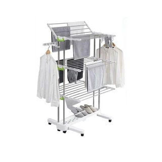 Super Mega Varal De Chão Dobrável Aço Inox Resistente Shark Blue 8 rodas Retrátil Com rodinhas
