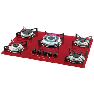 Fogão Cooktop Fischer Bivolt 5Q TC Gás Mesa Vidro Rouge