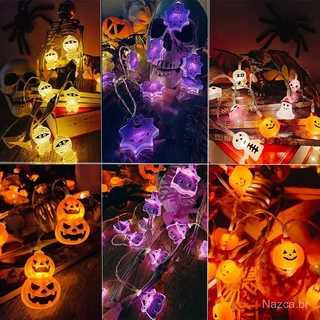 Artigos de decoração de Halloween, corda de luz de abóbora/morcego/caveira, luzes de decoração de atmosfera led, corda de luz de caixa de bateria halloween decoração