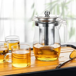 CHALEIRA DE VIDRO COM INFUSOR DE METAL INOX PARA CHÁ/ BULE DE CHÁ ACOMPANHA 4 COPOS 750ML